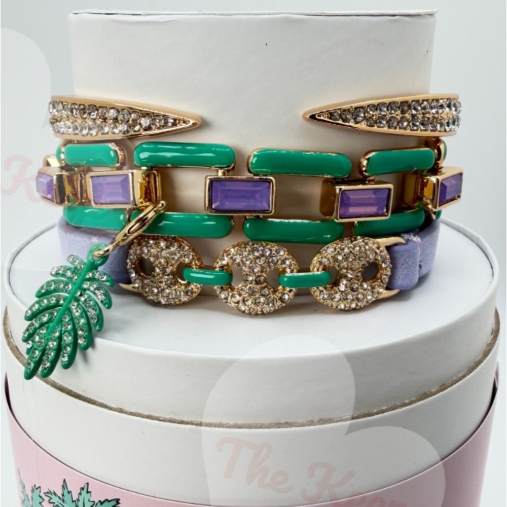 Bomb Party Summer 26 Stack ST17355 Emerald Eden Palm Charm Gold Plated Bracelet